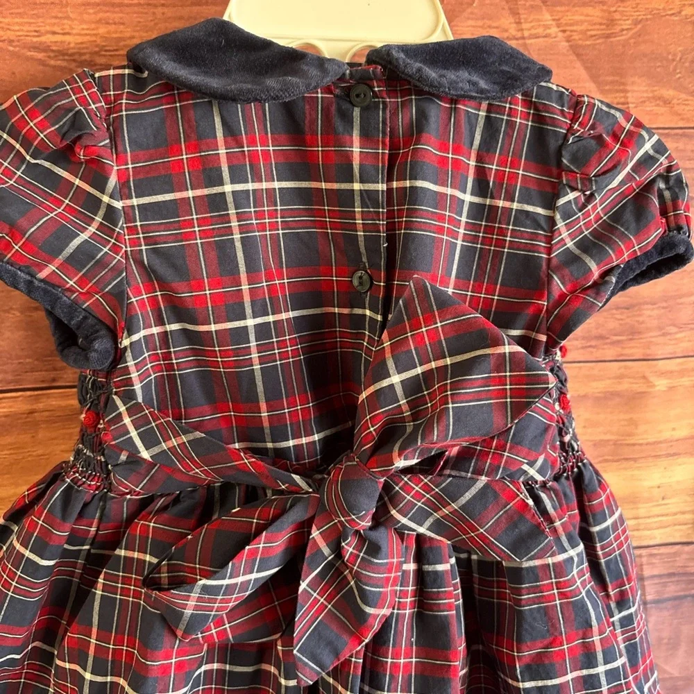 Janie and Jack Girls dress ,Red Blue Plaid Smocked Dress Holiday Christmas - Picture 8 of 9